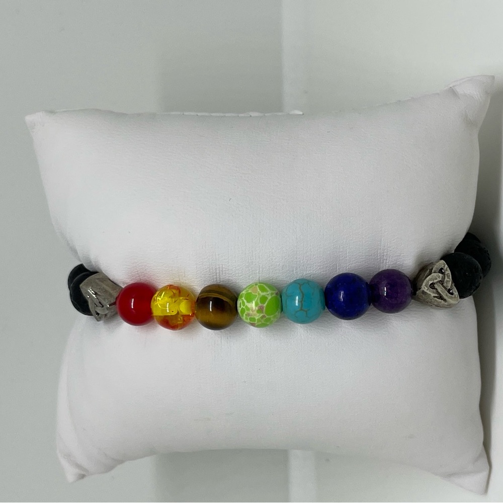 Seven Chakra Stone Lava Diffuser handmade Bracelet